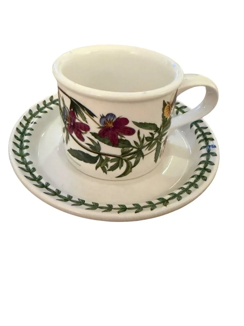 Portmeirion Botanic Garden Set of 2 Ceramic Drum Teacup and Saucer Multicolor
